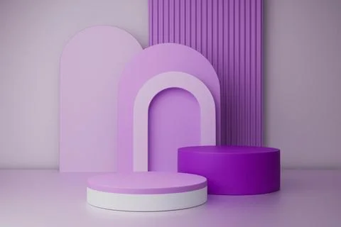 3D render Pastel podiums purple, violet with arch shapes on a beige base Stock Illustration