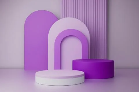 3D render Pastel podiums purple, violet with arch shapes on a white base Stock Illustration