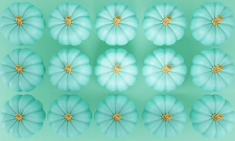 3d render. Pattern of pumpkins on a turquoise background. Creative autumn Stock Illustration