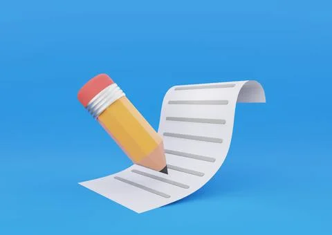3d Render Pencil Writing on White Paper Stock Illustration