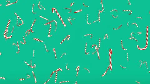 3D Render. Peppermint candy canes falling down slowly on green background. Ca Stock Illustration