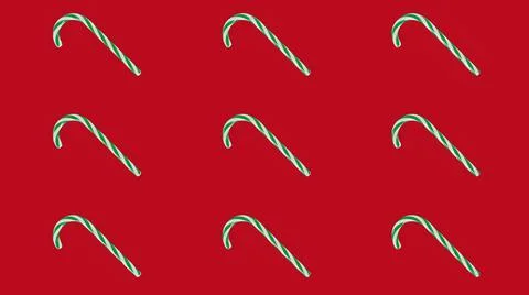 3D Render. Peppermint candy canes on red christmas background Stock Illustration