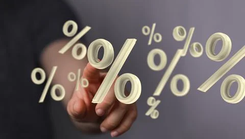 3D render of a Percent sign concept of  sale discount in hands Stock Photos