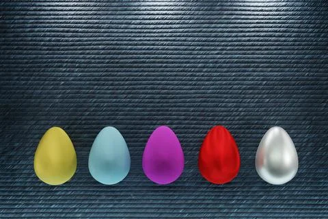 3d render of perfect easter eggs and lit blue background. Stock Illustration