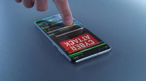 3D Render of person blocking cyber attack on smartphone Stock Illustration