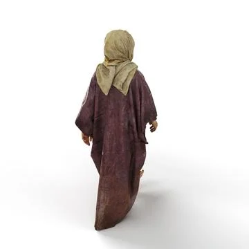 3D render of a person wearing an earth-toned headscarf and robe, against a white Stock Illustration
