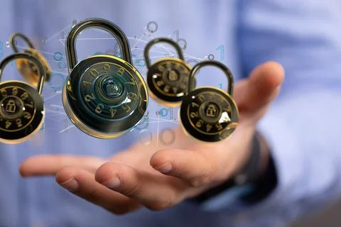 3d render of personal data security Illustrates cyber data or information Stock Photos