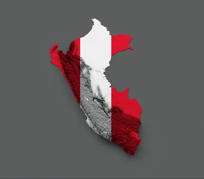 3D render of a Peru map with land heights and flag colors on a gray background イラスト素材