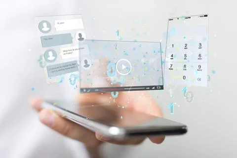 3D render of Phone Applications above the smartphone Stock Illustration