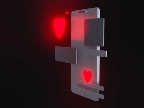 3d render of phone with like symbol. read heart. online relationship, dating app Stock Illustration