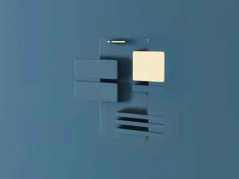 3d render of phone with ui ux blocks. app development. Ilustração Stock