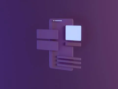 3d render of phone with ui ux blocks. app development. Stock Illustration
