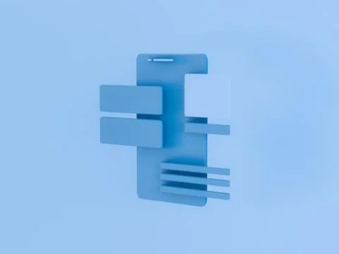 3d render of phone with ui ux blocks. app development. Ilustração Stock