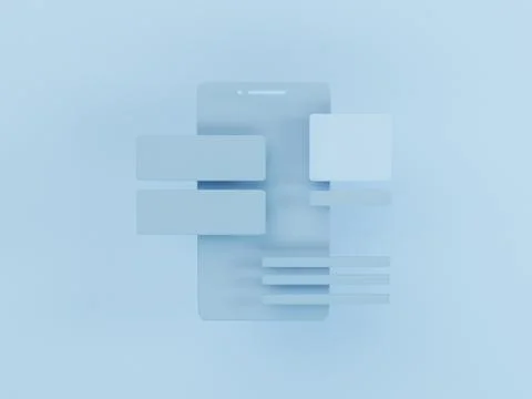 3d render of phone with ui ux blocks. app development. Ilustração Stock