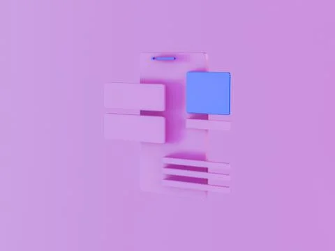 3d render of phone with ui ux blocks. app development. Ilustração Stock