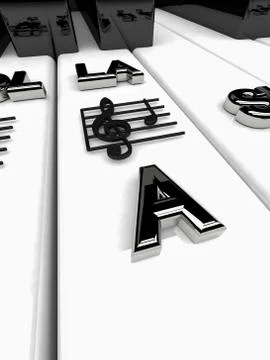 3D render, Piano keys with treble clef notes . Musical background Stock Illustration