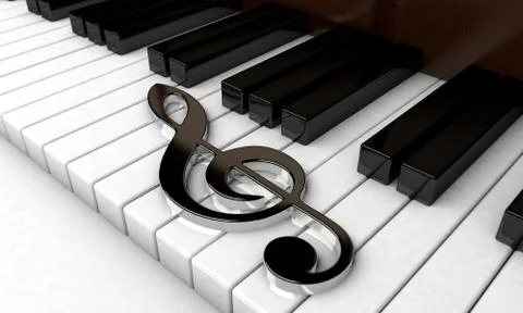 3D render, Piano keys with treble clef notes . Musical background Stock Illustration