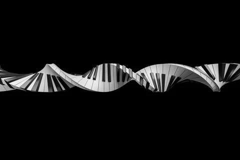 3d render of piano keys twisted in a form of DNA isolated on black Stock Illustration