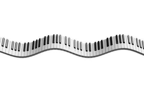 3d render of piano keys waving over white background Stock Illustration