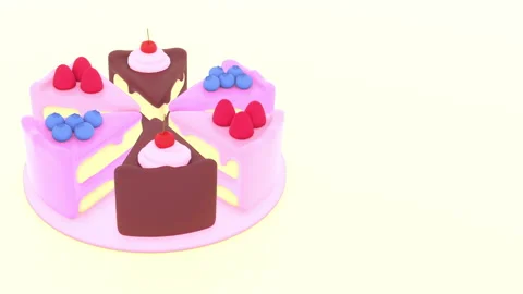3d render pieces of cake rotating on plate Stock Footage 170959926