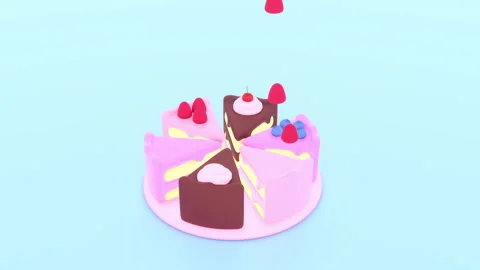3d render pieces of cakes with falling berries animation Stock Footage 171003771