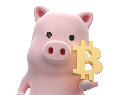 3d render of pig holding bitcoin symbol on white background Stock Illustration