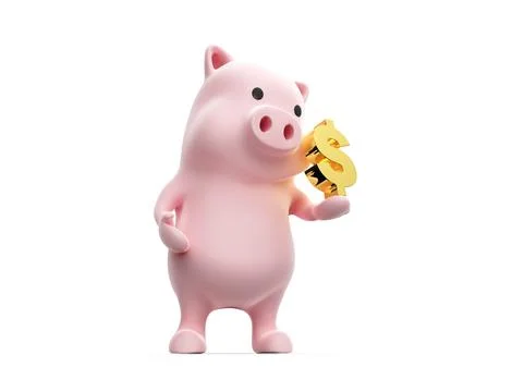3d render of pig holding dollar sign on white background Stock Illustration