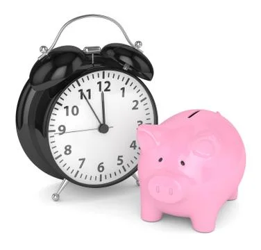3d render of piggy bank with clock Stock Illustration