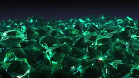 3d render Pile of green sparkling diamonds close up Stock Illustration