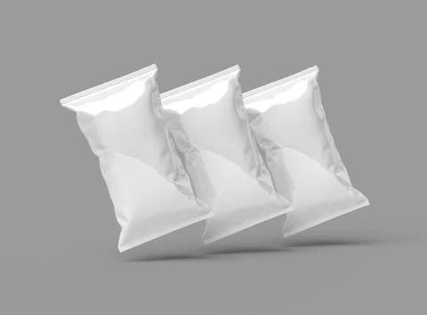 3D render of a pillowy snack packaging bag on a grey background Stock Illustration