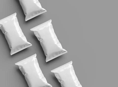 3D render of a pillowy snack packaging bag on a grey background Stock Illustration