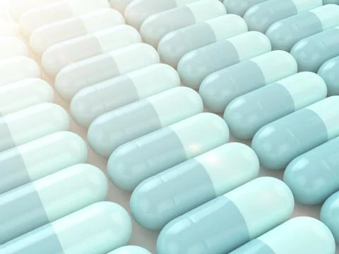 3d render of pills in row Illustrazione stock