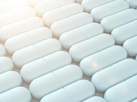 3d render of pills in row Stock Illustration