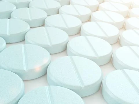 3d render of pills in row Stock Illustration