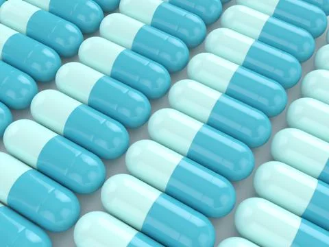 3d render of pills in row Stock Illustration