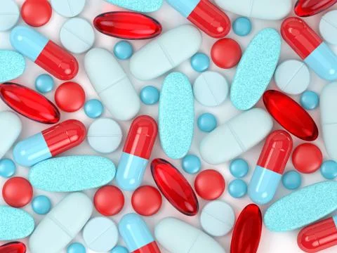 3d render of pills, tablets and capsules Illustrazione stock