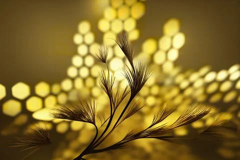 3d render of pine tree branches against a golden pattern Stock Illustration