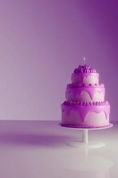 3d render of pink layer cake with single candle Stock Illustration