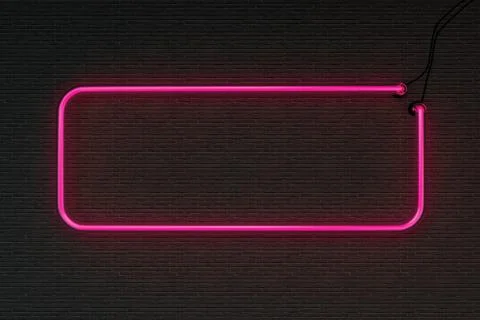3d render pink neon frame isolated on black brick wall background Stock Illustration