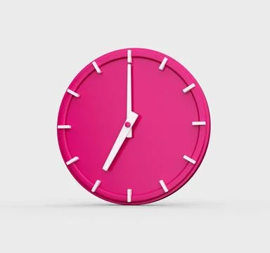 3D render of a pink wall clock showing the time 7 o'clock isolated on a white ba 库存插图