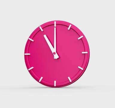 3D render of a pink wall clock showing the time 11 o'clock isolated on a white b Illustrazione stock
