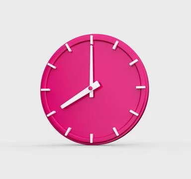 3D render of a pink wall clock showing the time 6 o'clock isolated on a white ba 스톡 일러스트