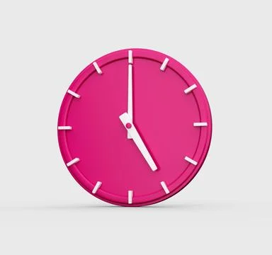 3D render of a pink wall clock showing the time 5 o'clock isolated on a white ba Stock Illustration