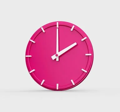3D render of a pink wall clock showing the time 2 o'clock isolated on a white ba 스톡 일러스트