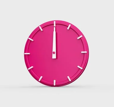 3D render of a pink wall clock showing the time 12 o'clock isolated on a white b Illustrazione stock