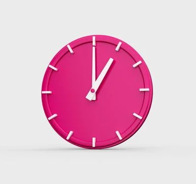 3D render of a pink wall clock showing the time 1 o'clock isolated on a white ba 스톡 일러스트