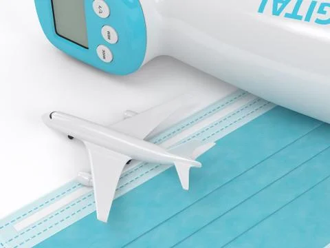 3d render of plane with thermometer and a protective mask Stock Illustration