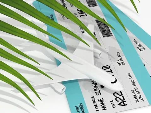 3d render of plane tickets and plane Stock Illustration