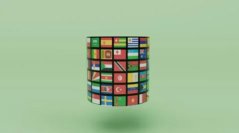 3d render Planet Earth globe with all country flag on Sandrift color backgrou Stock Illustration