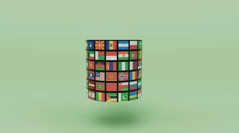 3d render Planet Earth globe with all country flag on Sandrift color backgrou Illustrazione stock